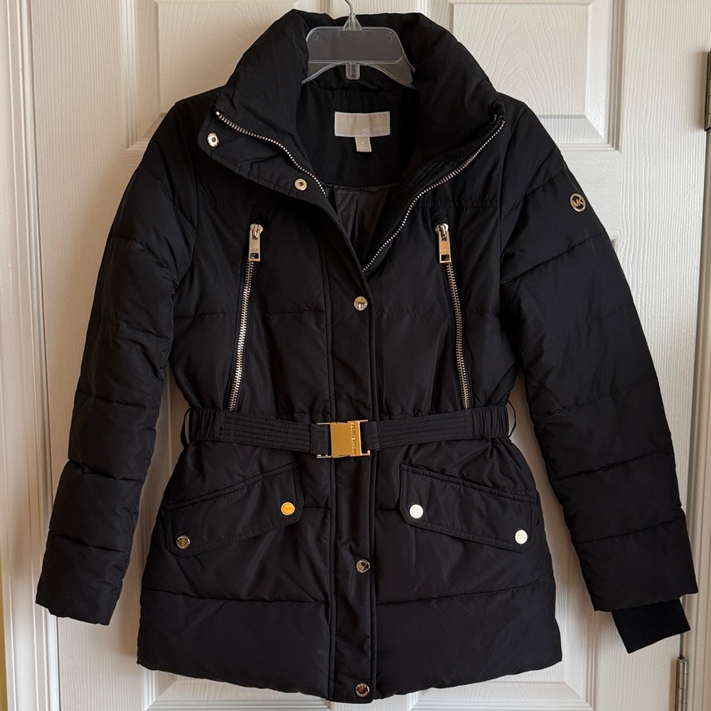 Micheal Kors Women's Black Belted Puffer Jacket